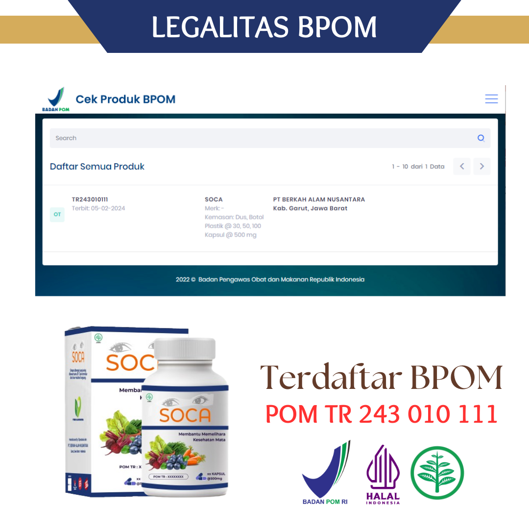 Legalitas BPOM SOCA - POM TR 243 010 111